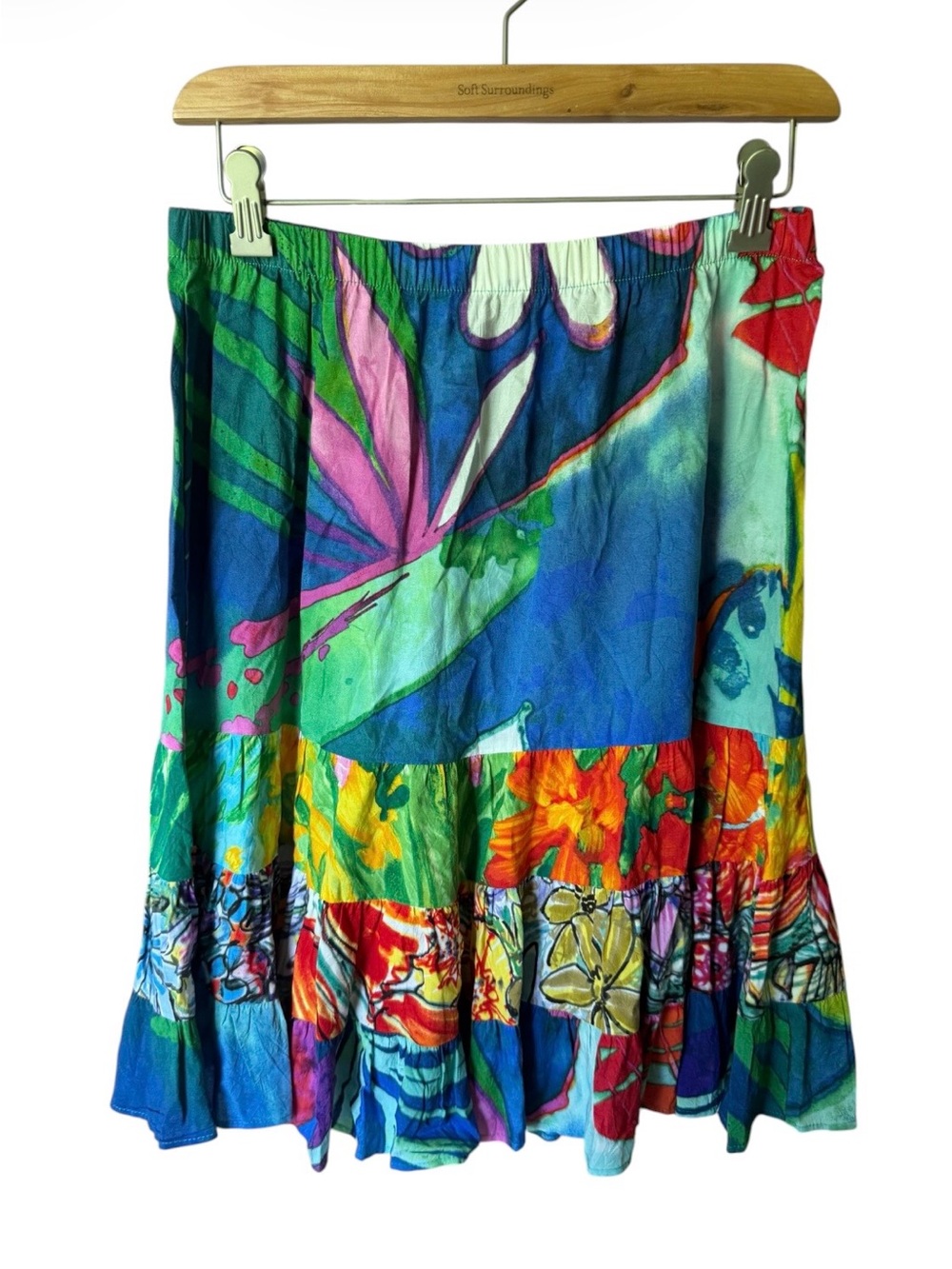 Jams World Blue Green Multicolor Floral Patchwork Midi Skirt